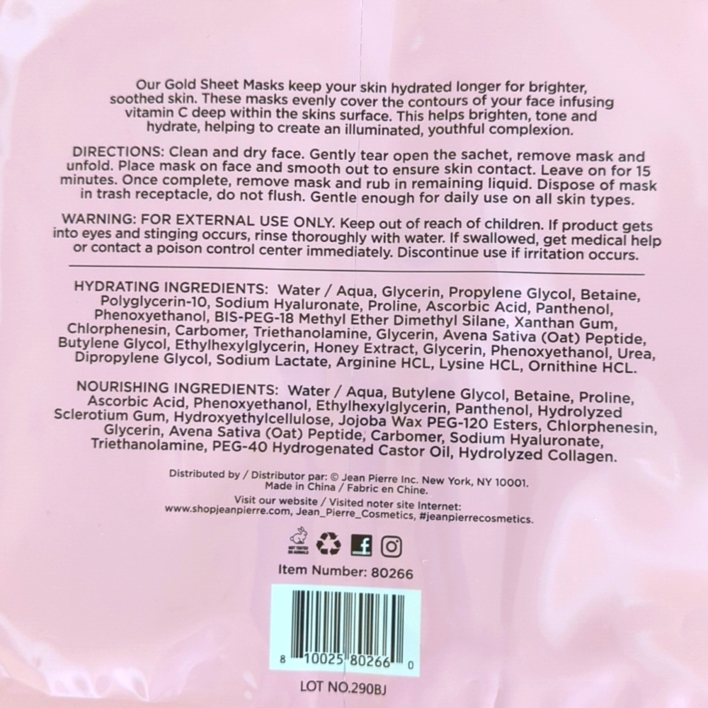 3/$20🌟 2 Packs Jean Pierre Cosmetics Skip the Spa Dynamic Duo Gold Sheet Masks - Picture 5 of 5